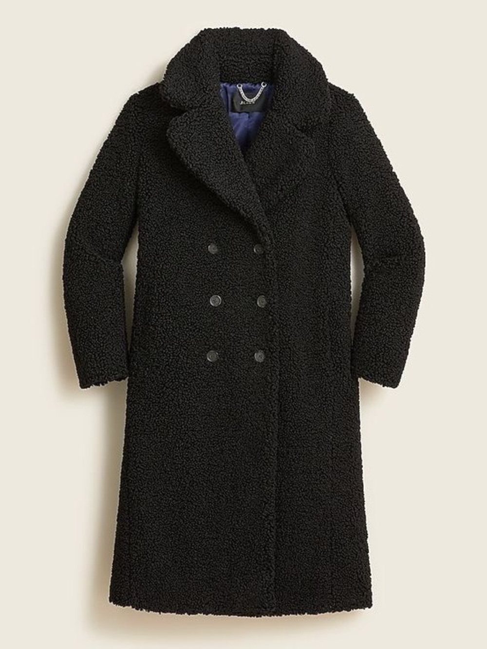 J. Crew Black Teddy Double-Breasted Long Coat